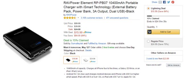 Fotografía - [Alerta Trato] RAVPower Elemento 10,400mAh paquete externo de la batería a la venta por $ 15.99 Via ofertas de Amazon Lightning
